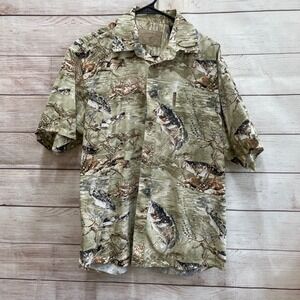 EXCELLENT CONDITION VINTAGE‎ NORTH RIVER SHIRT IN ALLOVER FISHING PRINT